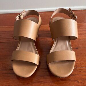 Target A New Day Tan Block Heel Sandals Ankle Strap Size 7.5 EUC